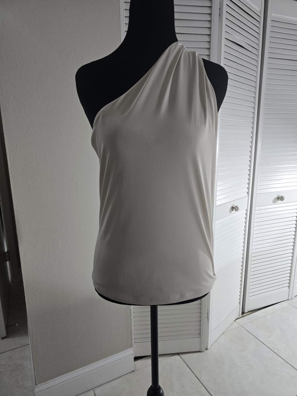 H&M One-Shoulder Cream Satin-Look Tank